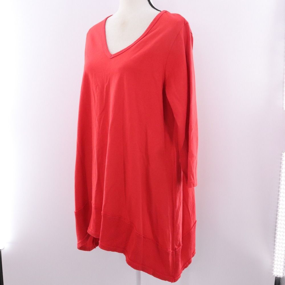 Prairie Cotton Women Red V Neck Long Sleeve Tunic‎ Top Size M